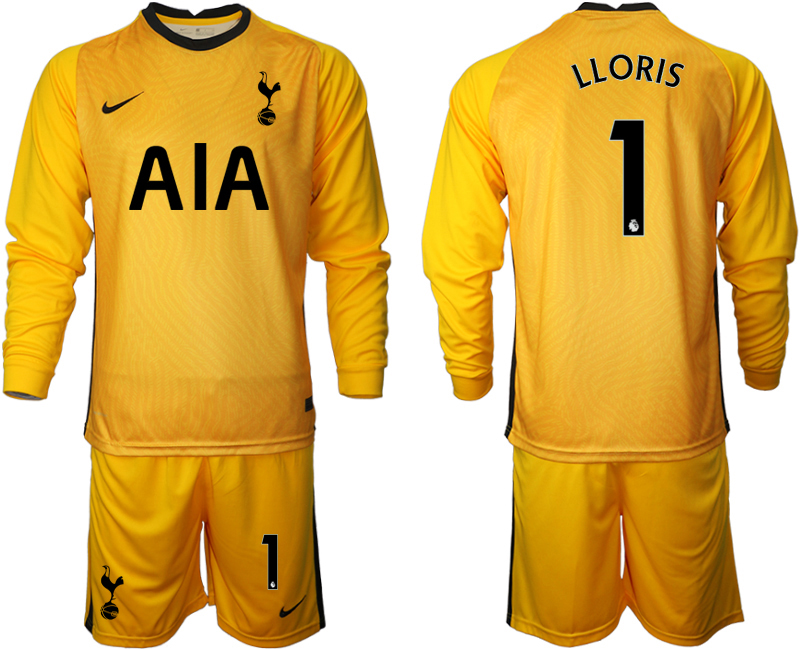 2021 Men Tottenham Hotspur yellow goalkeeper long sleeve #1 soccer jerseys